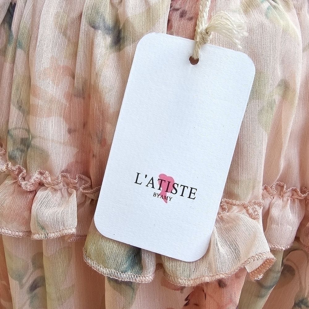 Ruffle Trim Lace-up back Floral Print Deep V-neck Waist Cutout, Size Medium - Picture 11 of 11